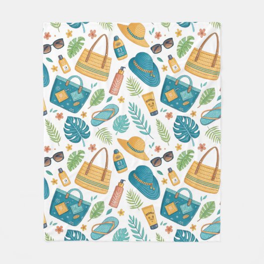 Summer Beach Essentials Pattern (1) Fleece Deken (Voorkant)