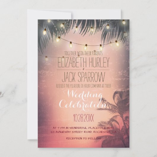 Summer Beach et Mariage String Lights Invitations (Devant)