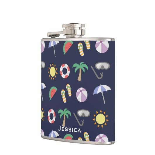 Summer Beach Holiday Blue Pattern - Gepersonalisee Heupfles (Links)