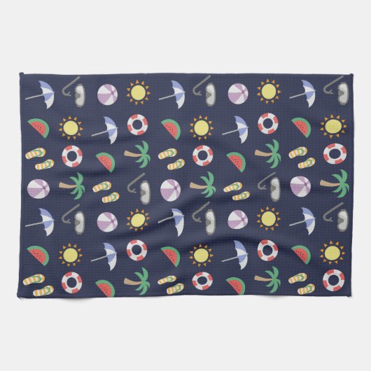 Summer Beach Holiday Blue Pattern Theedoek (Horizontaal)