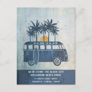 Summer Beach House Retro Van New Address Briefkaart