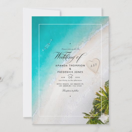 Summer Beach Mariage Monogramme Invitation (Devant)