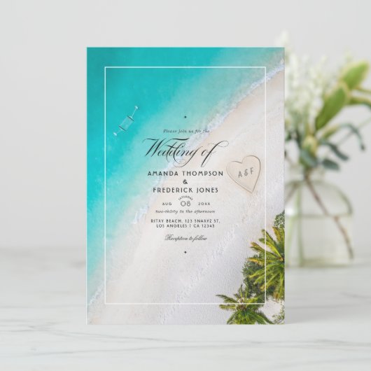 Summer Beach Mariage Monogramme Invitation (Debout devant)