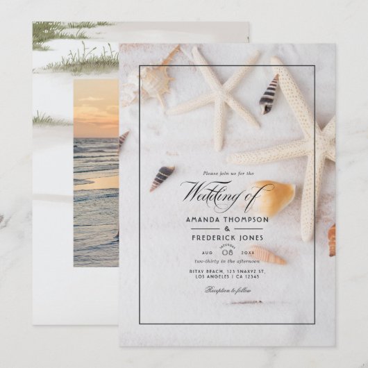 Summer Beach Mariage Photo Invitation (Devant / Derrière)