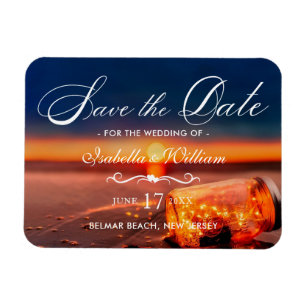 Summer Beach Mason Jar Blue Night Save the Date Magneet