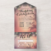 Summer Beach Palm Tree String Lights Wedding RSVP All In One Uitnodiging (Binnen)