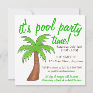 Summer Beach Pool Party Green Palm Tree Kaart