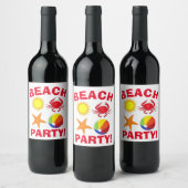 Summer Beach Pool Party Sun Beachball Crab Wijn Etiket (Flessen)