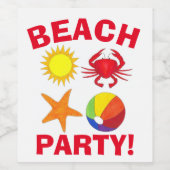 Summer Beach Pool Party Sun Beachball Crab Wijn Etiket (Enkel label)