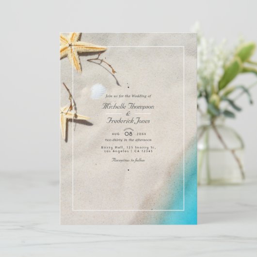 Summer Beach QR Code RSVP Faire-part de mariage (Debout devant)