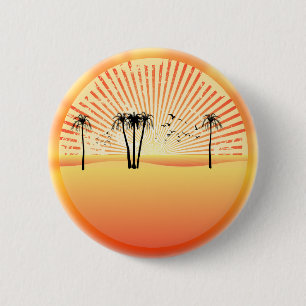 Summer Beach Scene: Vectortekening Ronde Button 5,7 Cm