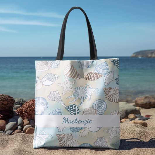 Summer Beach Seashells gepersonaliseerd Draagtas