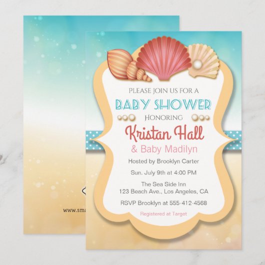 Summer Beach Shell Baby shower Invitation (Devant / Derrière)