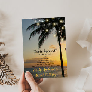 Summer Beach String Light Sunset Sweet 16 Birthday Kaart