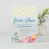 Summer Beach String Lights Flamingo Vrijgezellenfe Kaart (Staand voorkant)