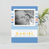 Summer Beach Stripes Baby Photo Faire-part de nais (Debout devant)