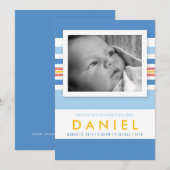 Summer Beach Stripes Baby Photo Faire-part de nais (Devant / Derrière)