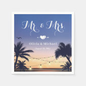 Summer Beach Sunset Palm Tree Mr en Mrs Wedding Servet (Voorkant)