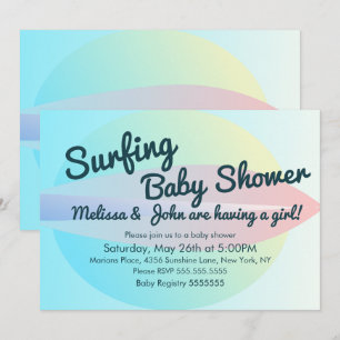 Summer Beach Surfing Baby shower Girl Invitation Kaart