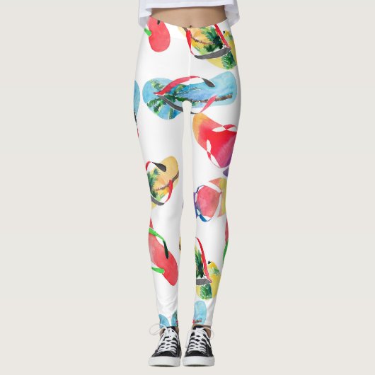 Summer Beach Teenslippers Pattern Leggings (Voorkant)