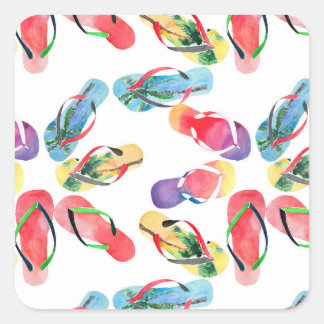 Summer Beach Teenslippers Pattern Vierkante Sticker