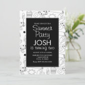 Summer Beach Theme Doodle Birthday Party Kaart (Staand voorkant)