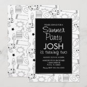 Summer Beach Theme Doodle Birthday Party Kaart (Voorkant / Achterkant)