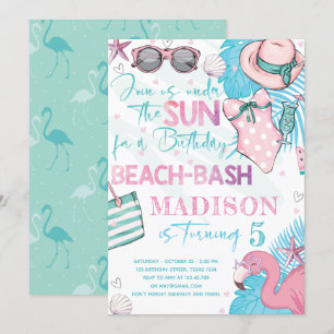 Summer Beach Verjaardagsfeest Schattige Roze Turqu Kaart