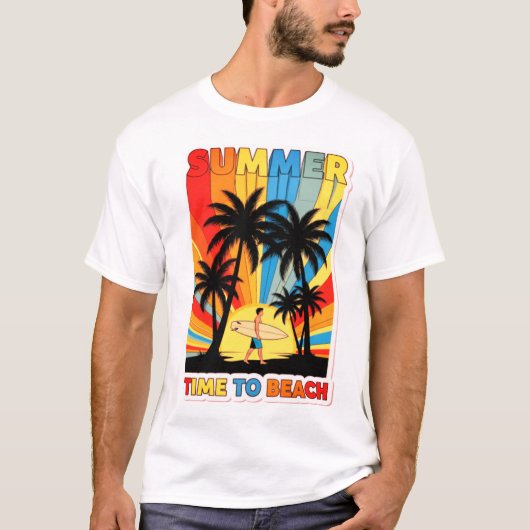 Summer Beach Vibes Surfen Retro Zonsondergang Ontw T-shirt (Voorkant)