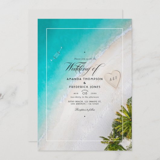 Summer Beach Weddenschap Monogram Invitation Kaart (Voorkant / Achterkant)