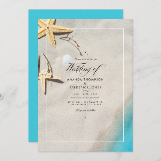 Summer Beach Wedding Invitation Kaart (Voorkant / Achterkant)