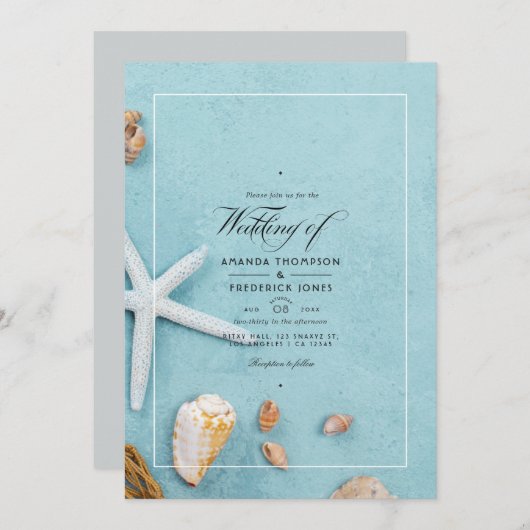 Summer Beach Wedding Invitation Kaart (Voorkant / Achterkant)