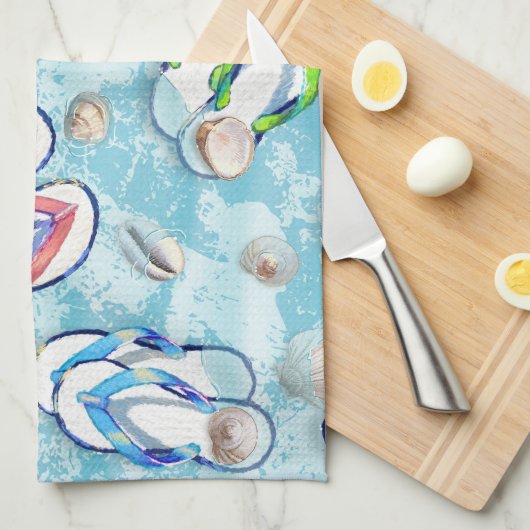 Summer Beachcomber Seashells Theedoek (Quarter Fold)