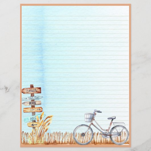 Summer Beachside Bicycle Letter Writing Paper (Voorkant)
