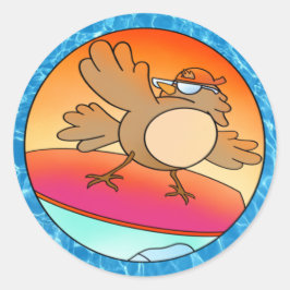 Summer Bird Surfer Ronde Sticker