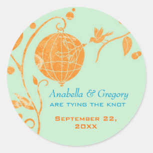 Summer Birds Mint Green Wedding Ronde Sticker