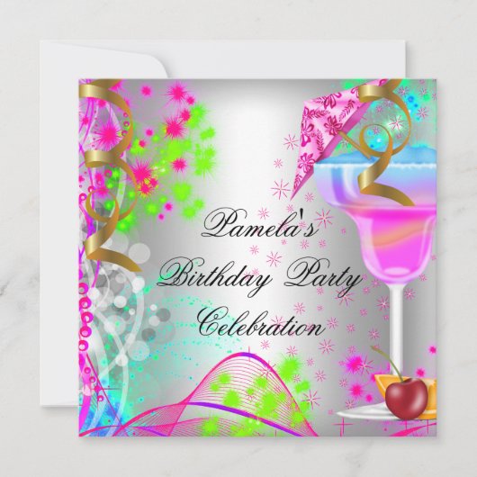 Summer Birthday Colorful Cocktail Kaart (Voorkant)