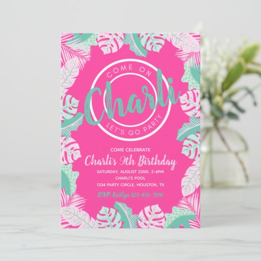 Summer Birthday Invitation | Pool Party Invitation Kaart (Staand voorkant)