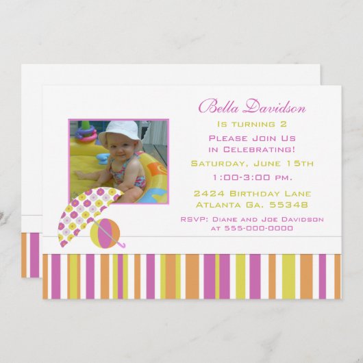 Summer Birthday Party Invitation Kaart (Voorkant / Achterkant)