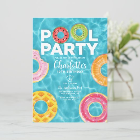 Summer Birthday Pool Party Invitation Kaart (Staand voorkant)