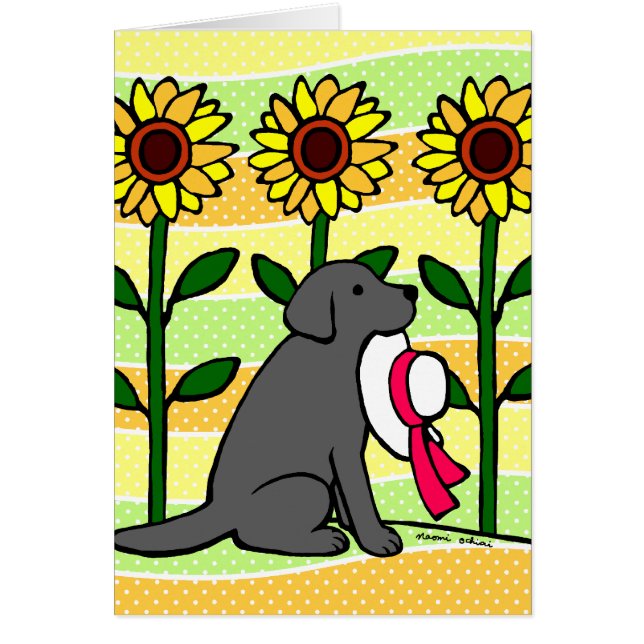 Summer Black Labrador met zonnebloemen (Voorkant)