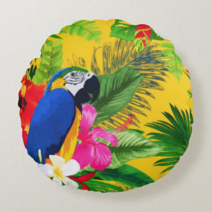 Summer Bloom Tropical Toucan verlaat Waterverf Rond Kussen