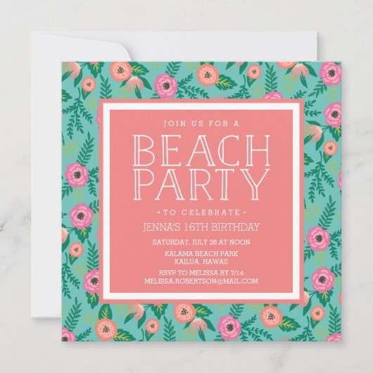 Summer Blooms Beach Party Invitation (Devant)