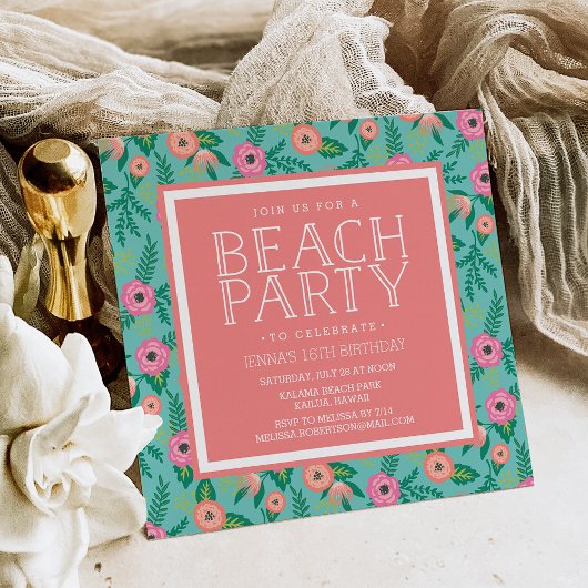 Summer Blooms Beach Party nodiging uit Kaart