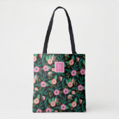 Summer Blooms | Roze Floral Monogram Draagtas (Voorkant)