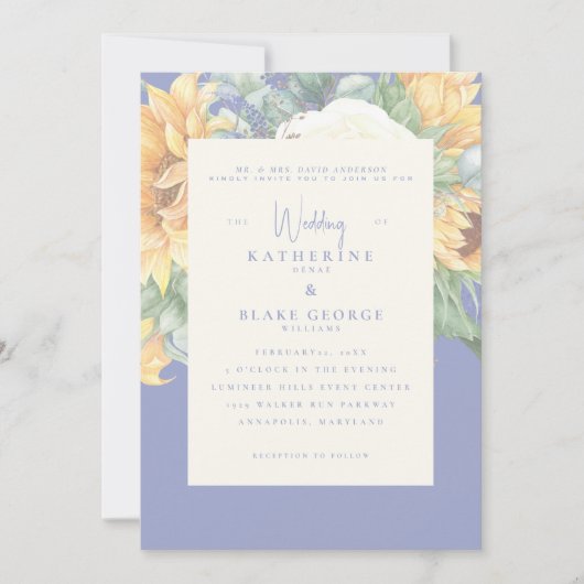 Summer Blue Elegant Sunflower Tuscan Wedding II Kaart (Voorkant)