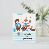 Summer Blue Forest Woodland Animals Waterverf Briefkaart (Staand voorkant)