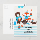 Summer Blue Forest Woodland Animals Waterverf Briefkaart (Voorkant / Achterkant)