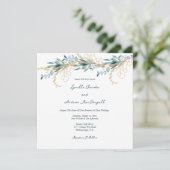 Summer Blue Green Waterverf Floral Wedding Kaart (Staand voorkant)