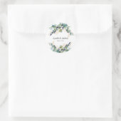 Summer, Blue, Green, Waterverf Floral Wedding Ronde Sticker (Tas)